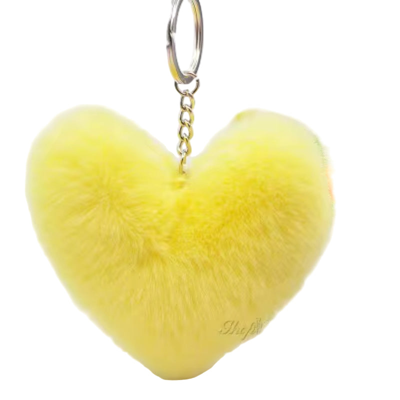 Fluffy Pompom Keychain Gifts for Women Soft Heart Shape Pompon Fake Rabbit Key Chain Ball Car Bag Accessories Key Ring