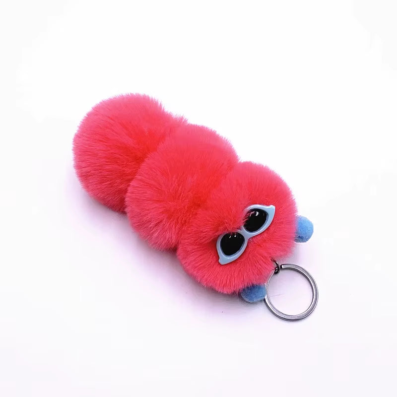 New Cute Caterpillar Keychain Cute Candy Color Cartoon Plush Bag Pendant Car Key Chain Accessories K4176