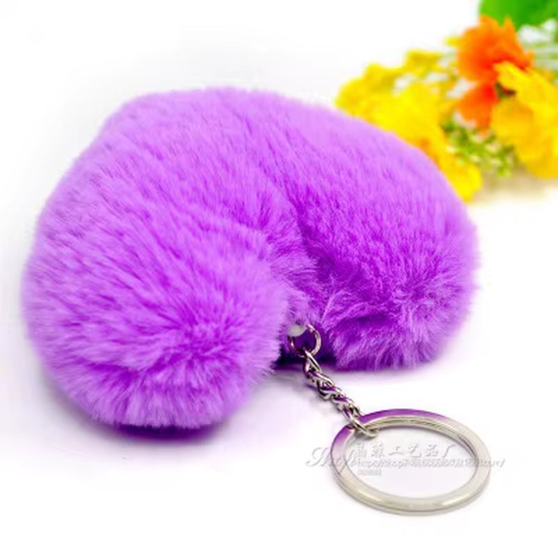 Fluffy Pompom Keychain Gifts for Women Soft Heart Shape Pompon Fake Rabbit Key Chain Ball Car Bag Accessories Key Ring