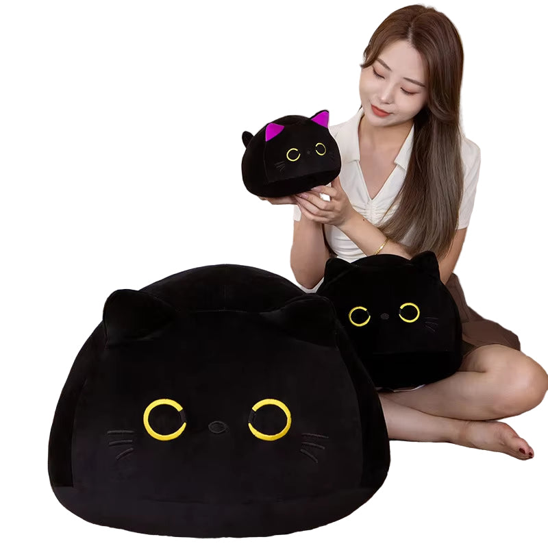 7/11/20CM Kawaii Small Cuddly Black Cat Plush Doll Cartoon Stuffed round Ball Cat Plushie Girl'S Bag Keychain Pendant Toys